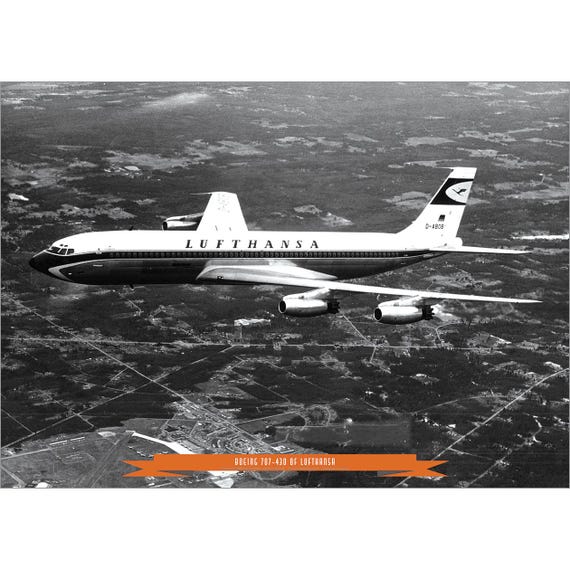 Lufthansa Boeing 707-430 Art Print – in Flight 1960s – 3 Sizes