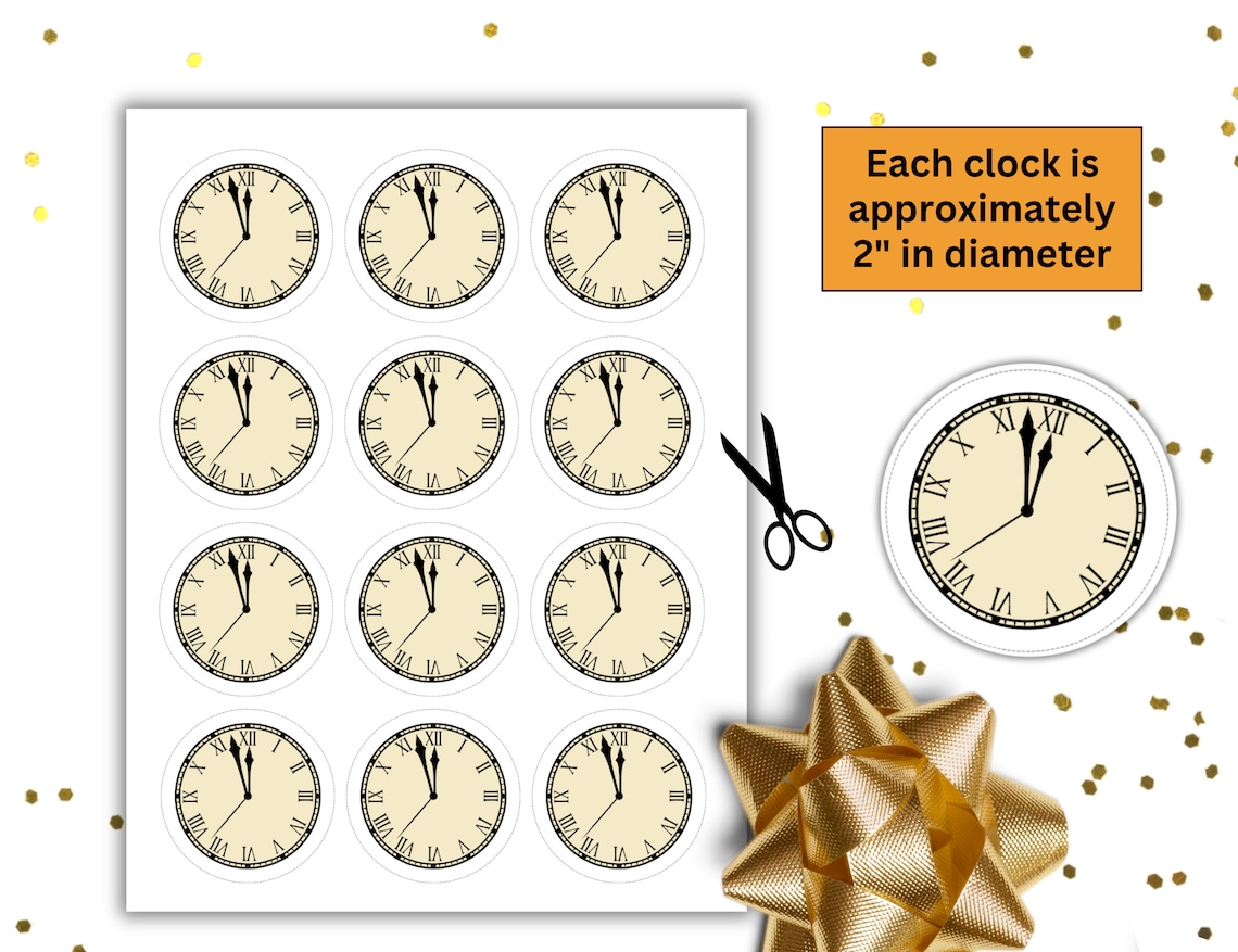 Clock Face Countdown Design New Years Clock Countdown, New Years Eve Favor, Clock Round Gift Tag ...