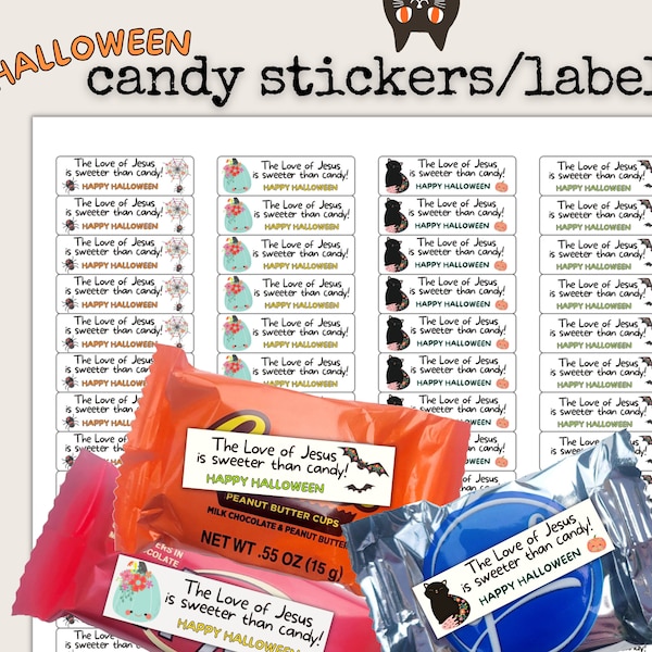 Christian Halloween, Printable Stickers Labels for Candy, Christian Tracts, Jesus is Sweeter than Candy Stickers Trunk or Treat Stickers