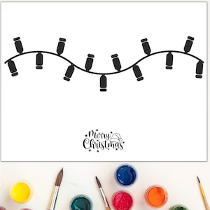 May include: A black and white illustration of a string of Christmas lights with the text "Merry Christmas" below. The illustration is on a white background.