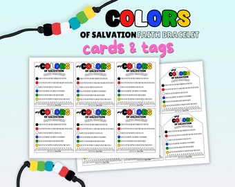 Farben der Erlösung Armband Handwerk Karten & Tags, druckbare Bibel Lesson Craft, Glaube Armband Handwerk, Evangeliumskarten, Kinder Kirche Handwerk Evangelium