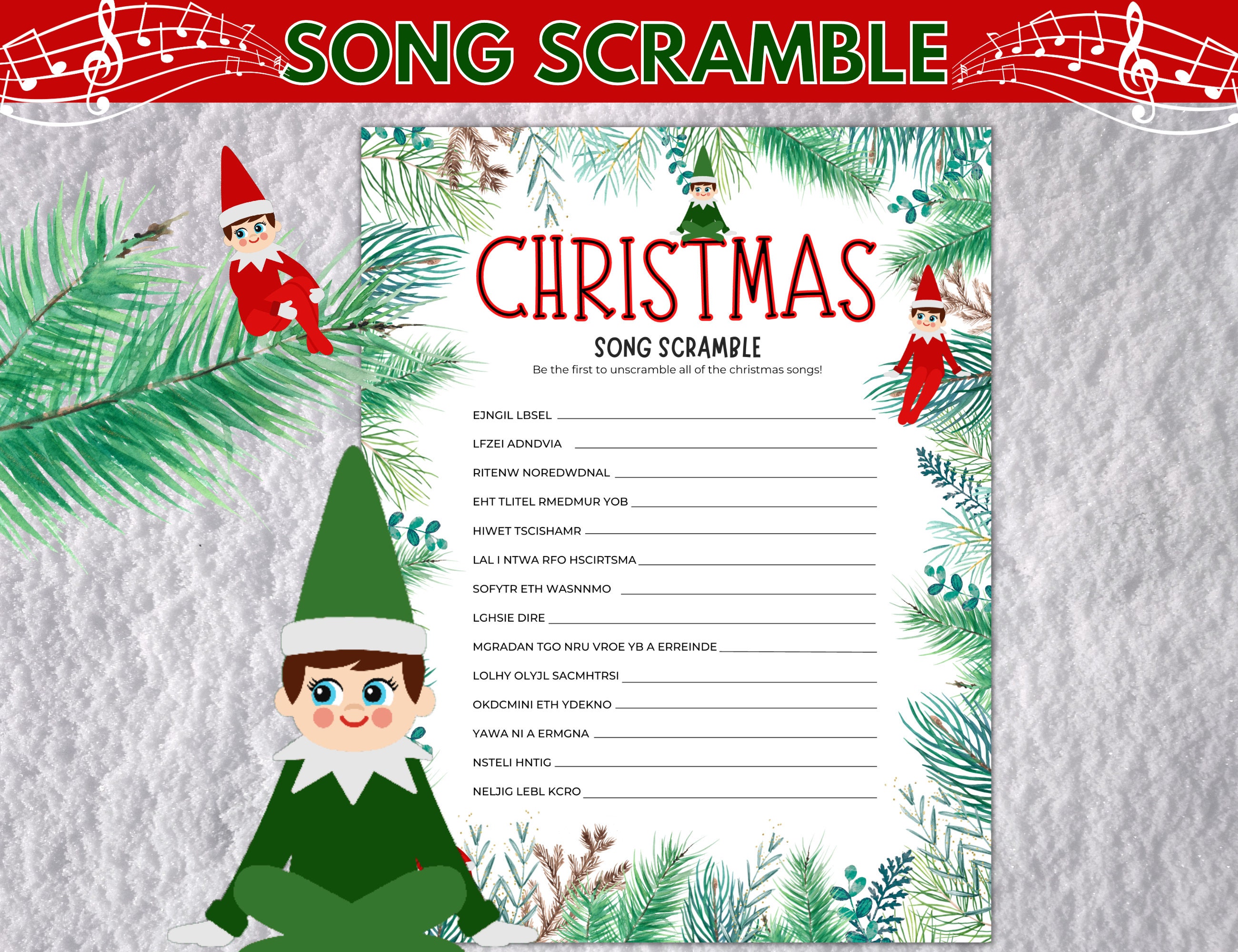 Christmas Song Scramble Game, Guess the Christmas Carol Game, Elf ...