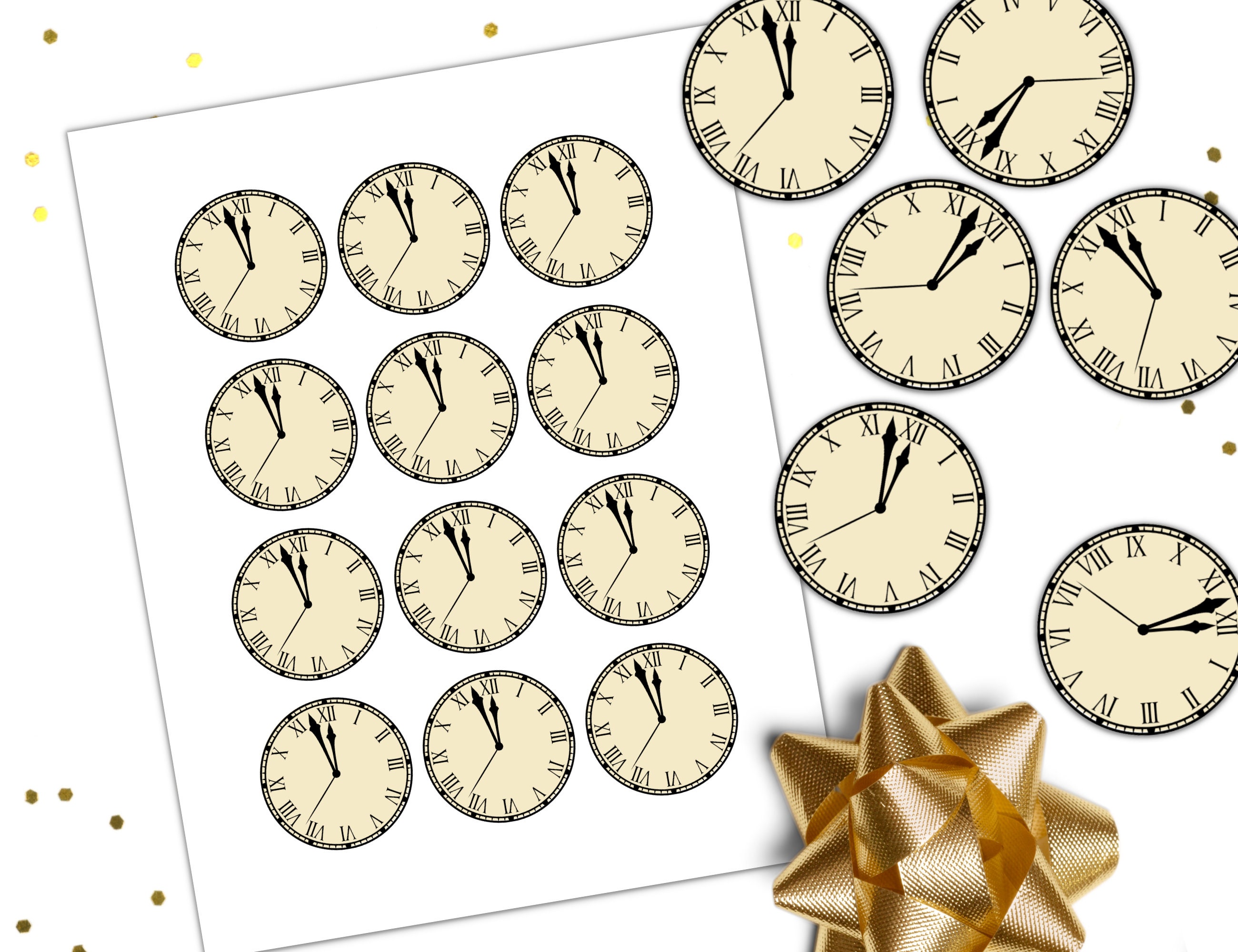 New Years Clock Countdown, New Years Eve Favor, Clock Round Gift Tag