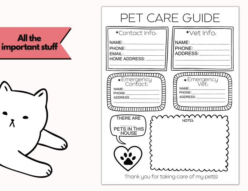 Printable Pet Sitter Notes Checklist for Pet and House - Etsy
