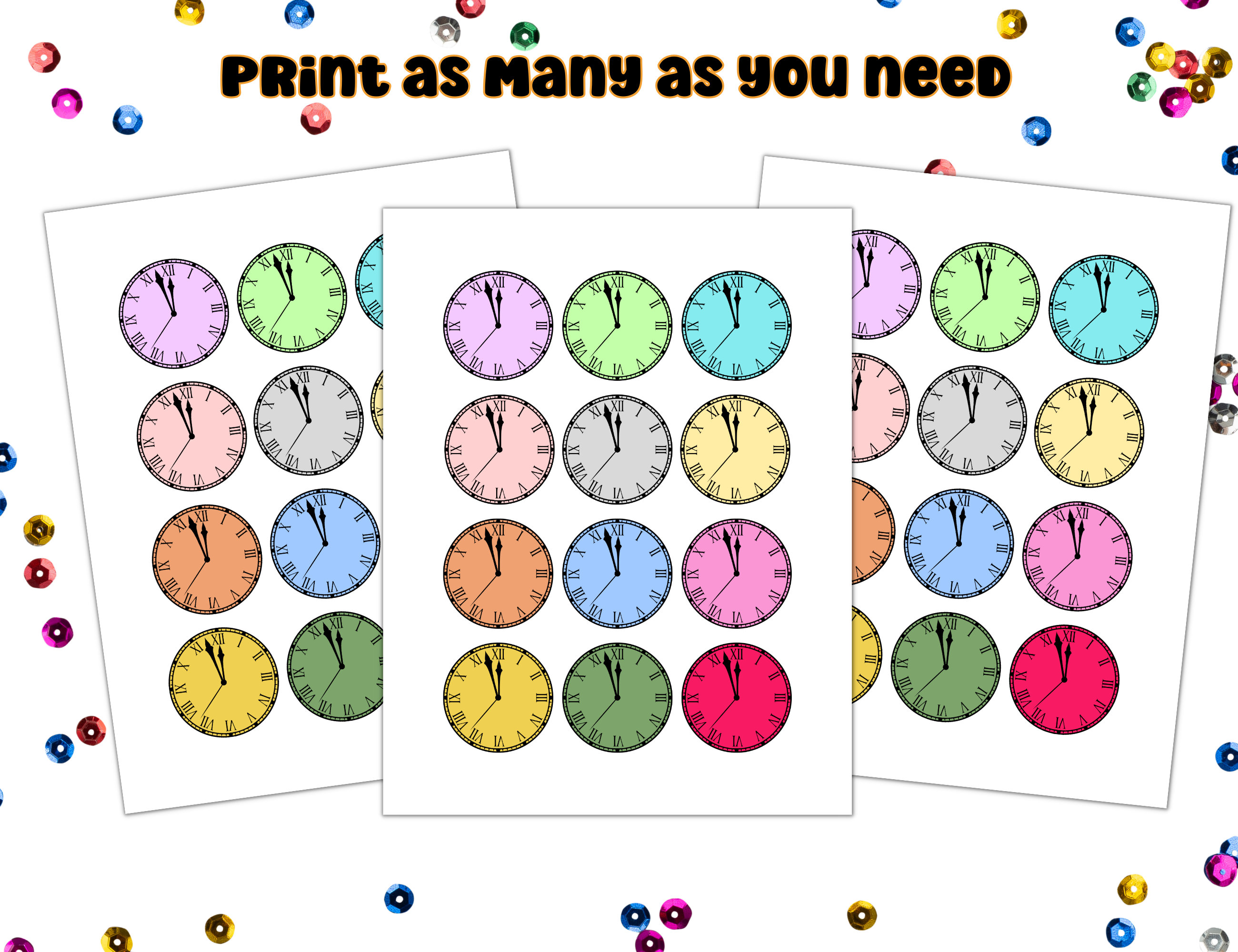 New Years Clock Countdown, New Years Eve Favor, Clock Round Gift Tag