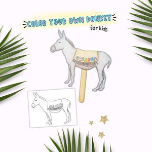 子供向けの聖枝祭工作、聖週間のアクティビティ「聖枝祭のロバのぬり絵」、イースター物語の印刷可能なぬり絵工作、ホサナのぬり絵 画像 1