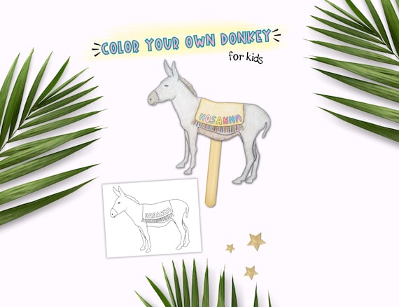 Palm Sunday Craft Activity for Kids, Holy Week Activity Palm Sunday Donkey Coloring, Printable Easter Story Coloring Craft, Hosanna Coloring
