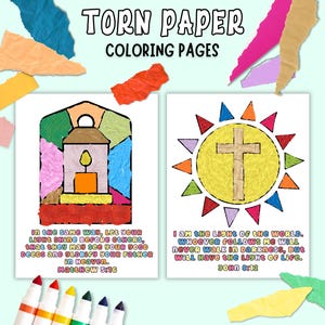 Let Your Light Shine for Jesus Torn Paper Coloring Sheet, Light of the World Coloring Page for Kids, Bible Verse Coloring Activity Worksheet