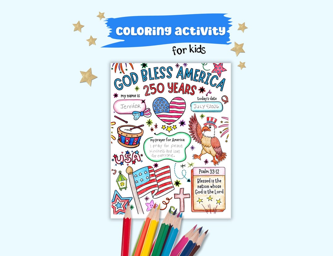 God Bless America 4th of July Coloring Activity for Kids, 250th ...