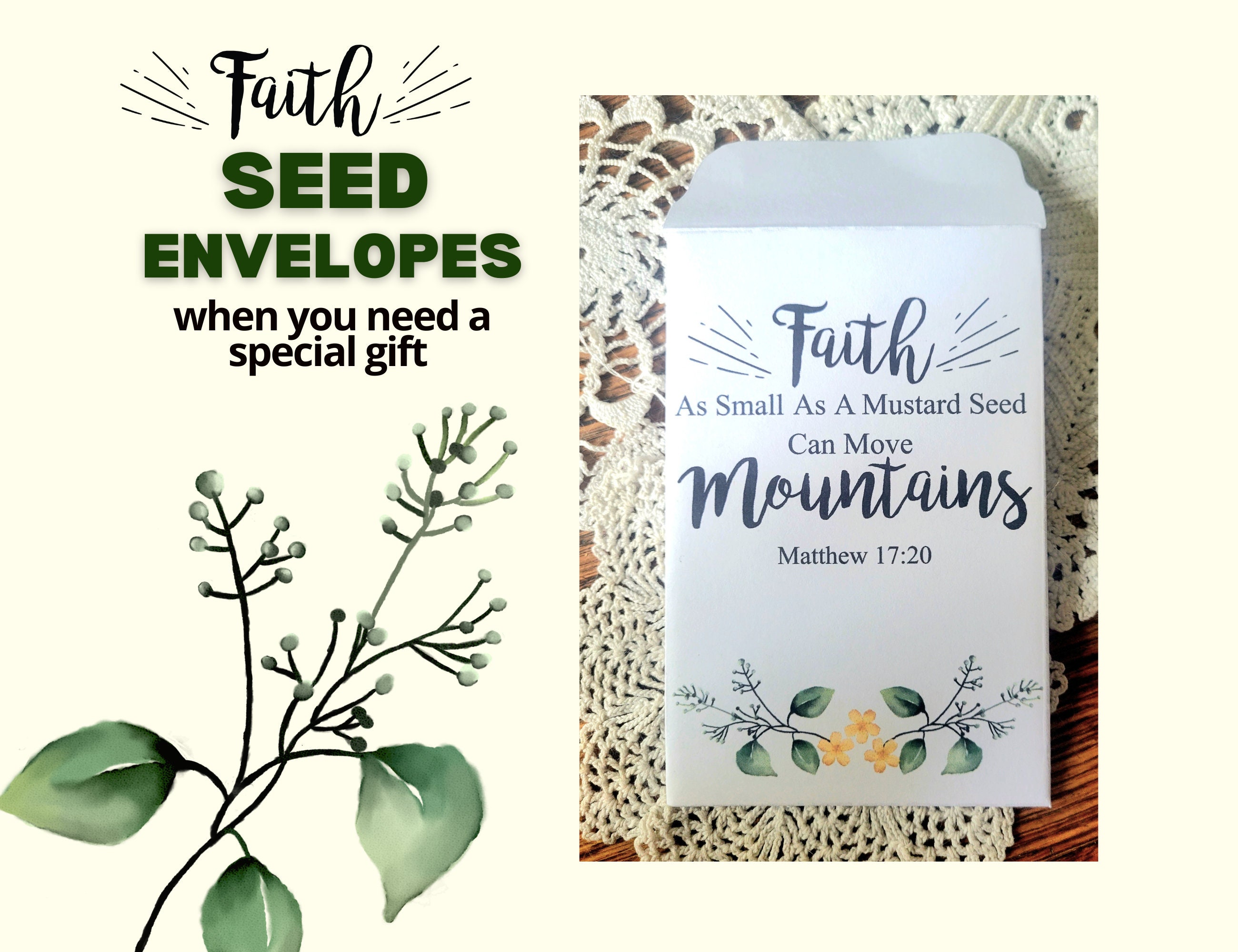 Mustard Seed Gift Faith Over Fear, Seed Packet Gift for Church