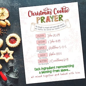 Oración navideña para la bandeja de galletas, etiqueta navideña imprimible con versículos bíblicos de las Escrituras, oración navideña, actividad de repostería para niños