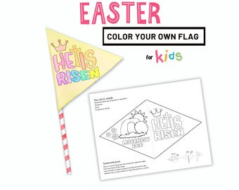 He is Risen Easter Paper Flag, He has Risen Coloring Activity, Easter Craft for Kids, Easter Paper Flag Craft, Holy Week Activity for Kids