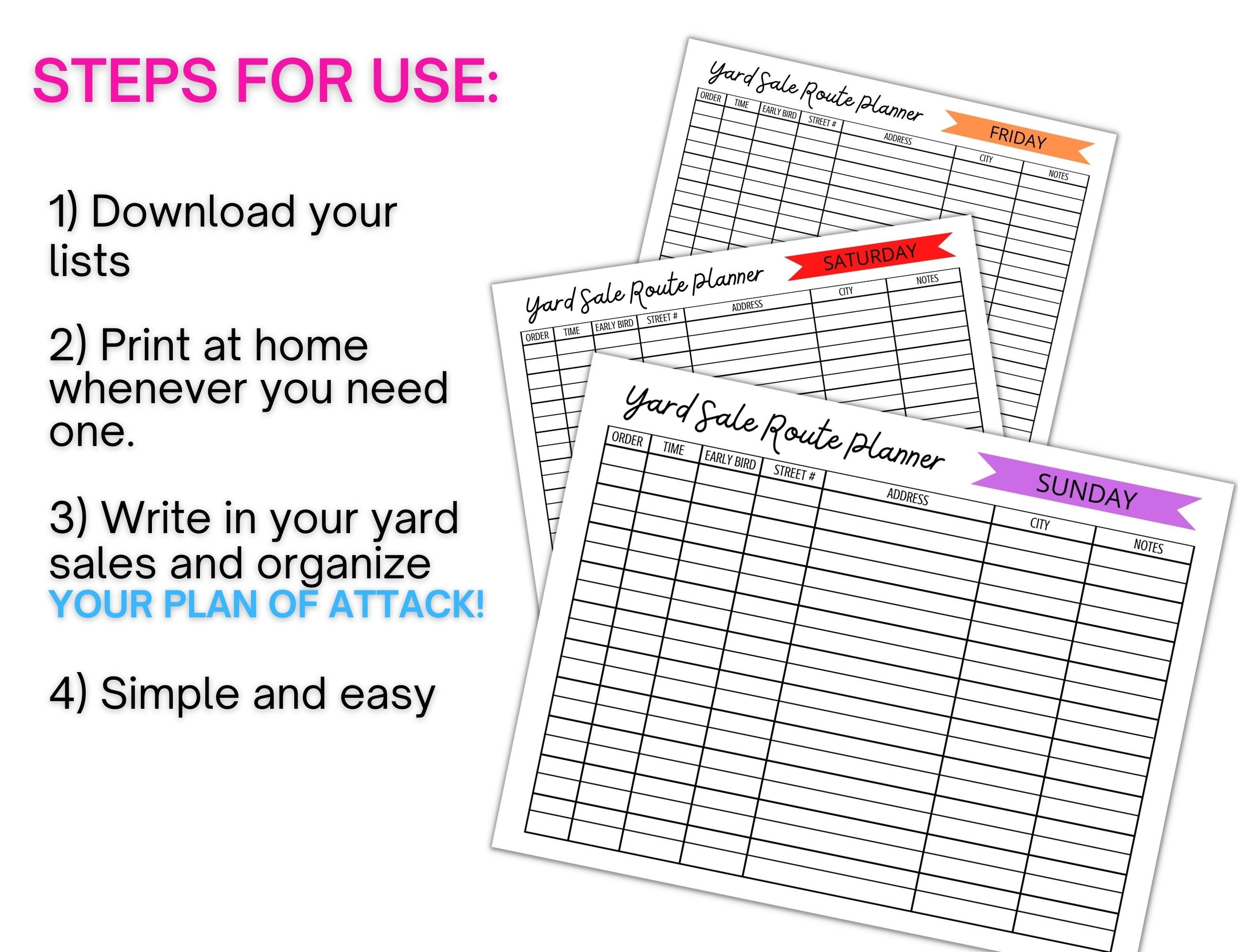Yard Sale Route Planner Tracker for Garage Sales List Etsy