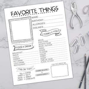 Favorite Things Printable Survey Get to Know Your Team Coworker, All About Me Questionnaire, Team Building Coworker Ice Braker Appreciation