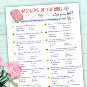Gioco a quiz sulle madri della Bibbia, gioco di abbinamento sulle donne della Bibbia, gioco di caccia al tesoro sulla Bibbia, gioco del brunch per la festa della mamma cristiana, mamme della Bibbia