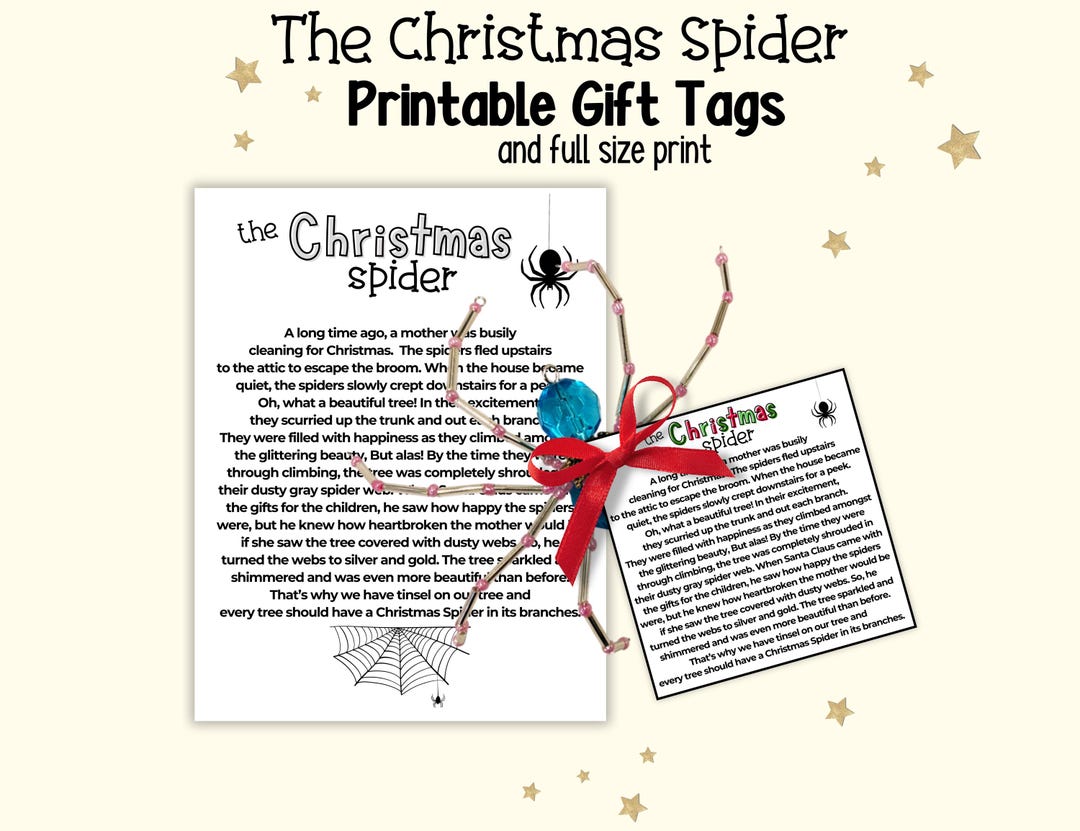 Christmas Spider Printable Tags for Beaded Spiders, Christmas Spider