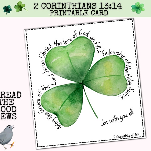 Shamrock Holy Trinity - 2 Corinthians 13:14, St. Patrick's Day Bible Verse Cards, Christian Tracts to pass out, Christian St. Particks Day