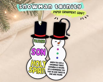 Holy Trinity Snowman Ornament Craft for Kids, Bible Lesson Christmas Coloring Activity, Snowman Trinity Coloring Pages, Holy Spirit Craft
