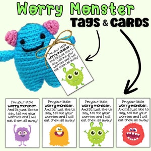 Etiquettes et cartes Worry Monster Monster au crochet pour monstres au crochet et Worry Buddy, Worry Pet, cartes de poche Monster et étiquettes cadeaux