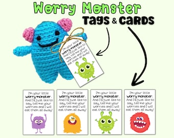 Worry Monster Tags & Worry Monster Cards for Crochet Monsters and Worry Buddy, Worry Pet, pocket Monster Display Cards and Gift Tags