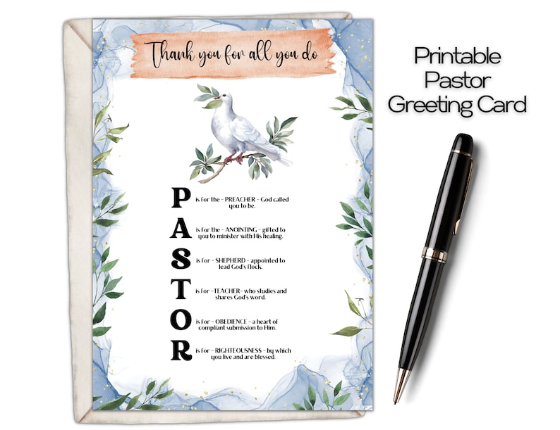 Pastor Card, Pastor Appreciation Card, Pastor Thank You Card, Gift for ...