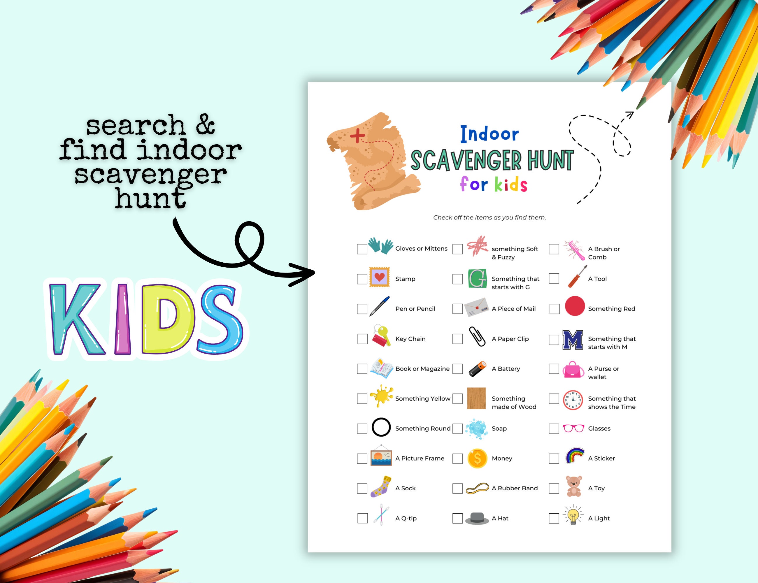 Kids Indoor Rainy Day Scavenger Hunt Printable Indoor Treasure Hunt for ...