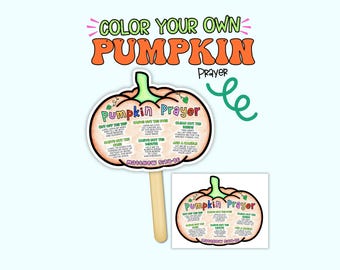 Pumpkin Prayer Paper Fan, Pumpkin Gospel Coloring Craft, Fall Sunday School Activity, Christian Halloween Activity, Pumpkin Prayer Coloring