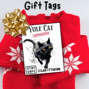 Yule Cat Gatto di Natale Islandese che Mangia Le Persone che Non Comprano Vestiti Nuovi, Etichette per Vestiti Yule Cat, Yule Cat, Etichette per Gatti di Natale Islandesi
