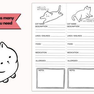 Printable Cat Sitter Notes, Pet Sitter Notes, Pet Sitter Instructions ...
