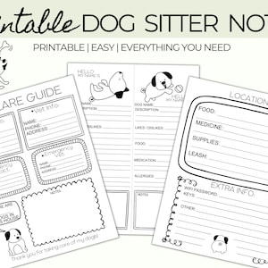 Printable Dog Sitter Notes, Pet Sitter Notes / Checklist, Pet Sitter Instructions, Pet Sitting, Pet Care, Dog Sitting Sheets, Doggy Daycare