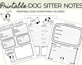 Printable Dog Sitter Notes, Pet Sitter Notes Checklist, Pet