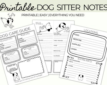 Printable Dog Sitter Notes, Pet Sitter Notes / Checklist, Pet Sitter Instructions, Pet Sitting, Pet Care, Dog Sitting Sheets, Doggy Daycare