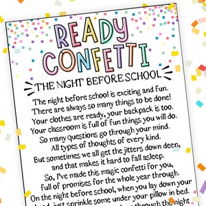 Étiquettes imprimables prêtes à confettis pour la rentrée des classes, cadeau veille de l'école, cadeaux pour la rencontre du professeur, cadeau de rentrée pour les professeurs