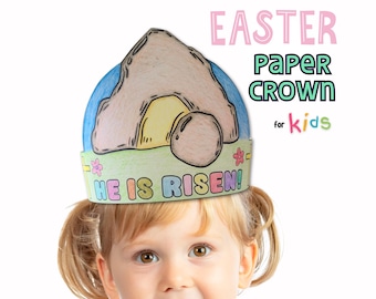 Ele ressuscitou, artesanato de domingo de Páscoa, atividade de colorir coroa de papel, artesanato de Páscoa para crianças, artesanato de coroa de papel de Páscoa, Semana Santa para crianças