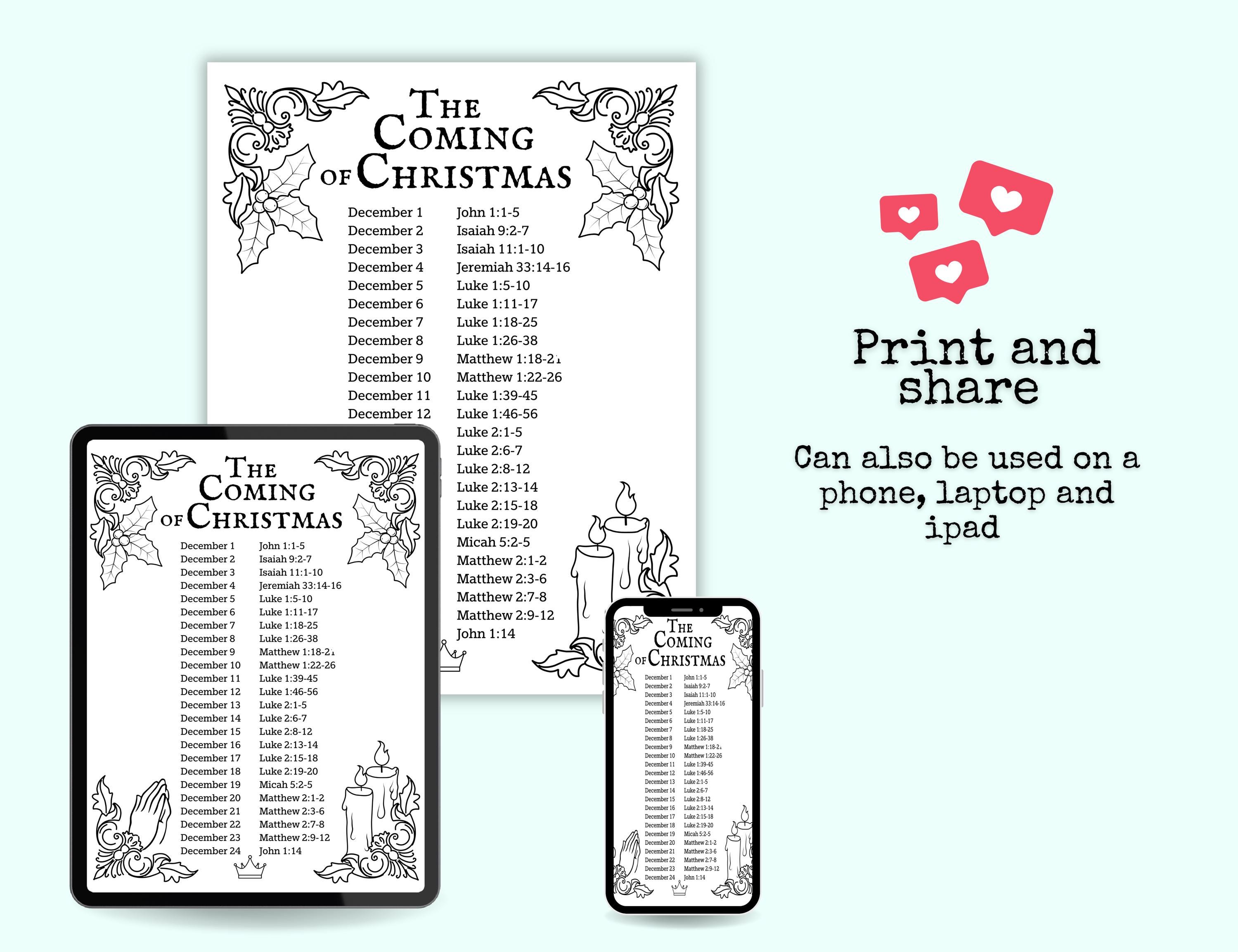 Christmas Scripture Bible Reading Plan, Scripture Calendar, Christian ...
