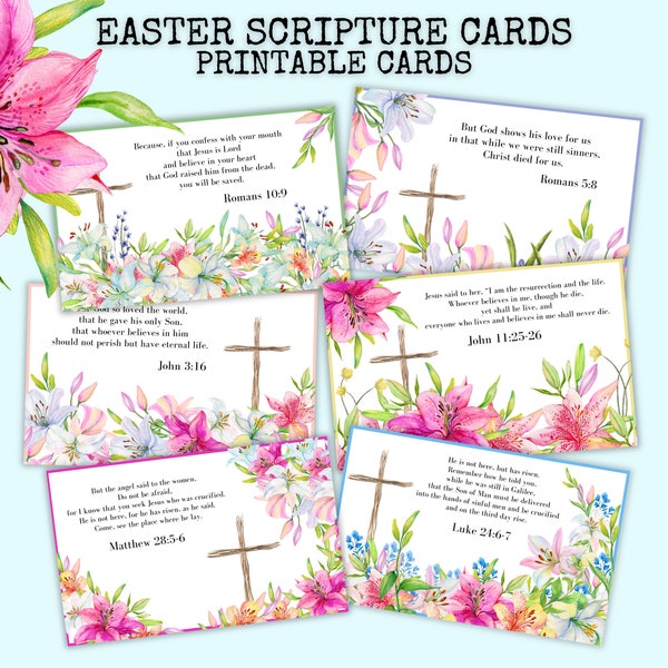 Easter Scripture Cards Christian Easter Bible Verse Card, Easter Sunday Table Cards, Easter Tract, Resurrection Bible Verses Cards Printable