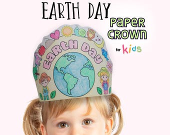Earth Day-activiteit voor kinderen, Earth Day afdrukbare papieren kroon, Earth Day Craft, DIY papieren kroon voor kinderen, Earth Day Craft, Earth Day kleuren