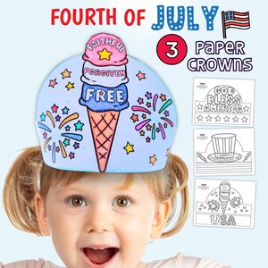 Fourth of July Paper Crown Coloring Pages, Christian 4th of July Kids Coloring Activity for Church or Sunday School, Patriotic Paper Crown