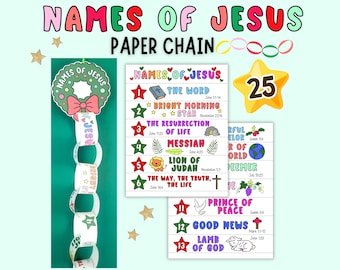 Names of Jesus Advent Calendar Paper Chain Craft for Kids, Christmas Scripture Printable Advent Activity, Advent Coloring Bible Lesson