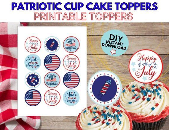 Patriotic Cupcake Cake Toppers Stickers Independence Day - Etsy