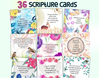 Bible Verse Scripture Cards, Printable Scripture Cards, Christian gifts for Women, Bible Study, Watercolor Bible Verse Memory Verse Cards
