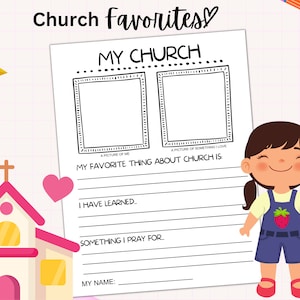Church Activity Sheet for Sunday School, Church Pastor gift, Kids Church Activity, My favorite Things Church Pastor Appreciation Kids prayer