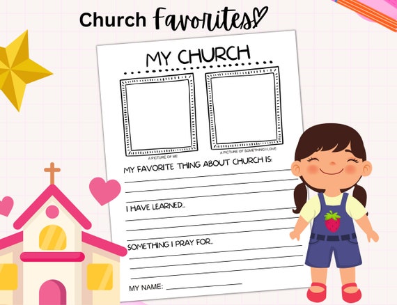 Church Activity Sheet for Sunday School, Church Pastor gift, Kids Church Activity, My favorite Things Church Pastor Appreciation Kids prayer