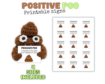 Positive Poo Signs for Crochet Poo, Printable Positive Poo Cards, Positive Poo Tags / Label, Different Size Display Cards, Positive Poo Gift
