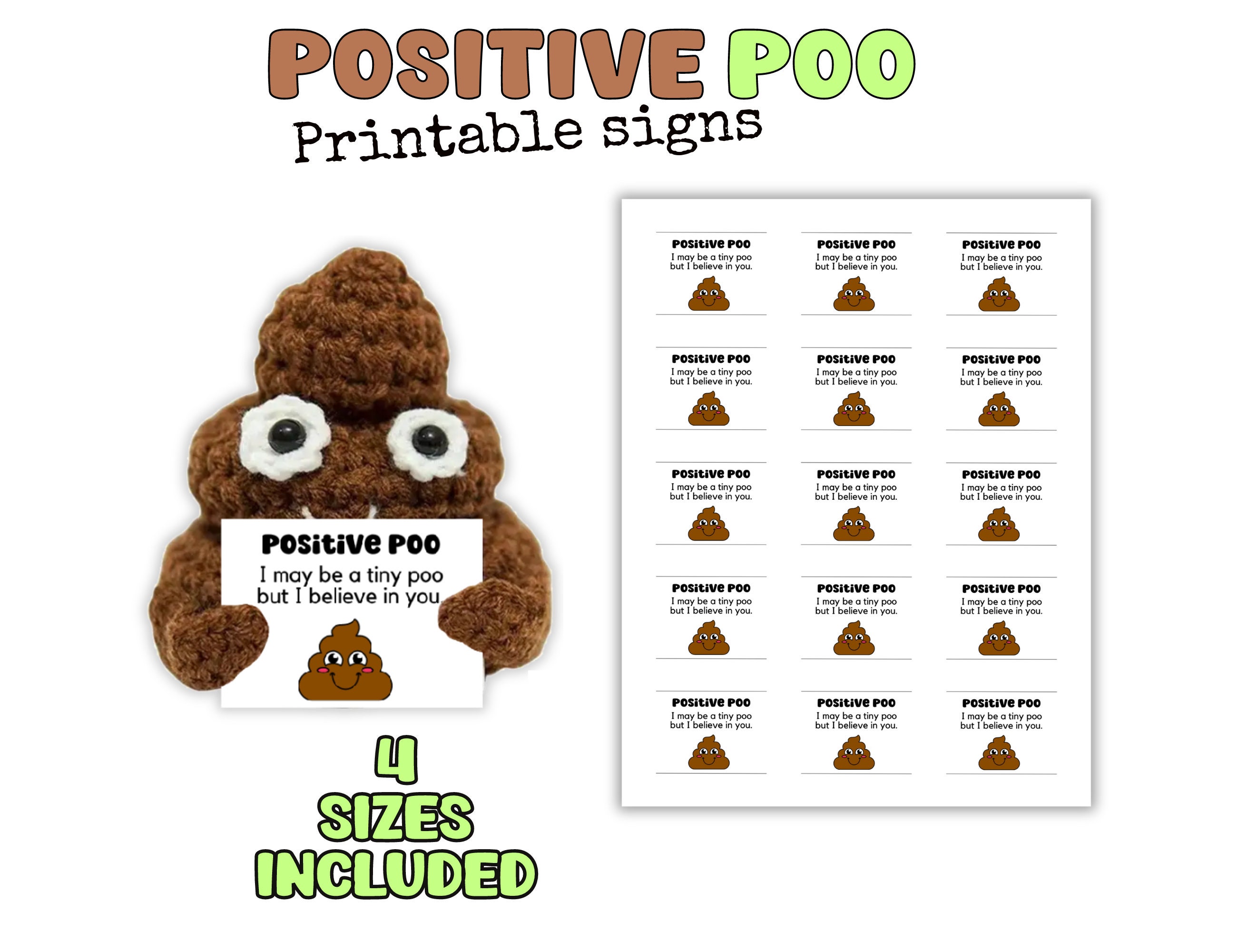 Positive Poo Signs for Crochet Poo, Printable Positive Poo Cards, Positive  Poo Tags / Label, Different Size Display Cards, Positive Poo Gift 