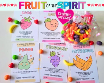 Fruit of the Spirit Valentine's Day Cards and Coloring Page, Christian School Valentines Cards, Religious Valentine's Cards for Classroom