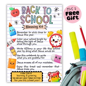 Trousse de bénédiction pour la rentrée scolaire, Bénédiction de sac à dos, Prière pour sac à dos, Étiquettes-cadeau pour la première journée d'école, Cadeau pour école chrétienne, Kit de survie pour sac à dos