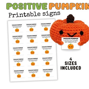 Signos positivos de ganchillo de calabaza, tarjetas imprimibles para frutas y verduras de ganchillo, regalos de ganchillo de apoyo emocional, calabaza de ganchillo