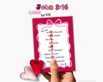 Johannes 3:16 Bijbelvers Valentijnsdagkaarten voor kinderen, Valentijnsdagkaarten voor christelijk klaslokaal, Gods liefde afdrukbare Valentijnskaart