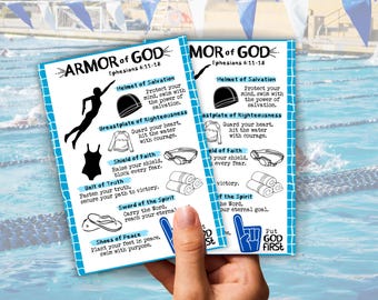 Armor of God Sports Card for Swimming, Christian Sports Prayer for Kids, Athlete prayer for before Game, Church Sport Ministry, Swim Prayer